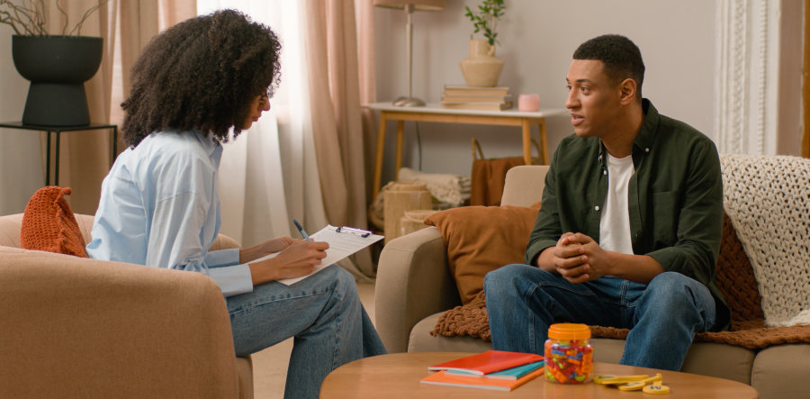 man talking to therapist